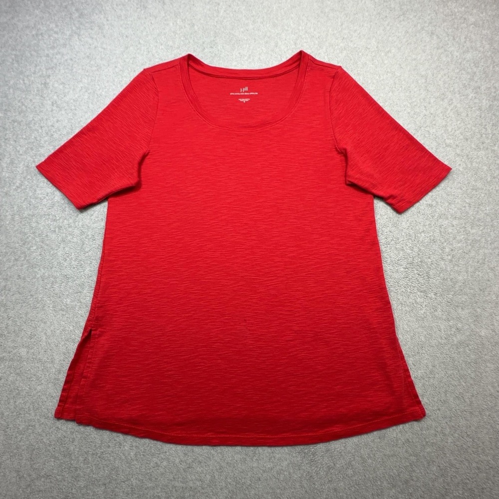 J Jill Pima Scoop Neck Elbow Sleeve Tee Shirt Womens Medium Red Tunic Top